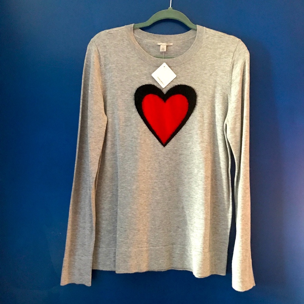 Grey Sweater with black & red heart